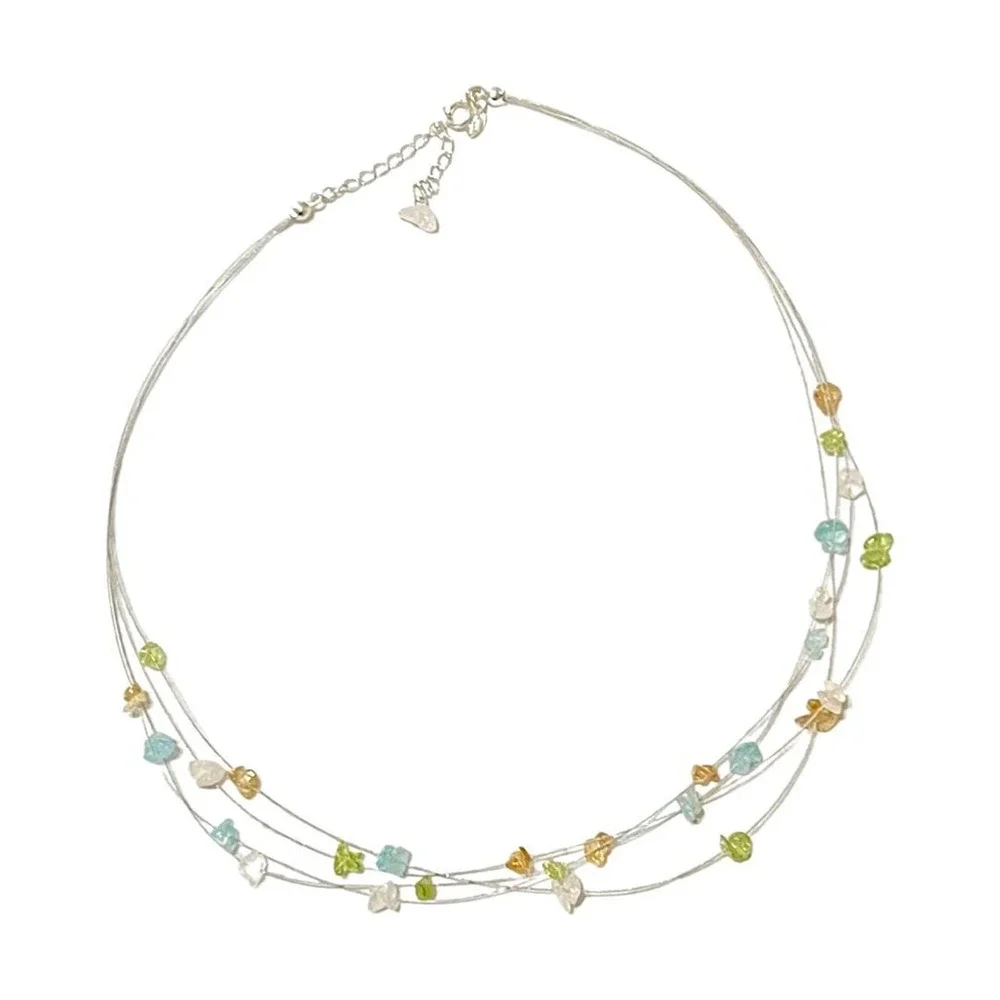 Gemstone‎ Chip Necklace and Dangle Earrings 4-Strand Necklace Green Yellow Blue
